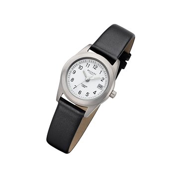 Regent damski zegarek tytanowy zegarek F-660 analogowy zegarek na skórzanej bransolecie czarny URF660 - Regent