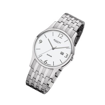 Regent męski zegarek na metalowej bransolecie GM-1614 analogowy metalowy zegarek na rękę srebrny URGM1614 - Regent