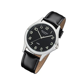 Regent męski zegarek skórzany pasek 1112420 analogowy skórzany pasek czarny UR1112420 - Regent