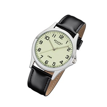 Regent męski zegarek skórzany pasek 1112426 analogowy skórzany zegarek na rękę czarny UR1112426 - Regent