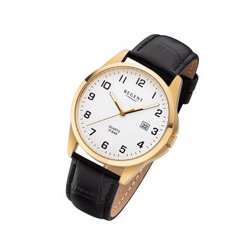 Regent męski zegarek skórzany pasek F-1226 analogowy skórzany zegarek czarny URF1226 - Regent