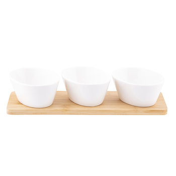 REGULAR ZEST. 3 DIPÓW OWALNYCH Z PORCELANY KREMOWEJ 150 ML NA BAMBUSOWEJ PODSTAWIE 28X8,5X1CM - Altom