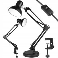 Regulowana czarna lampka biurkowa (kreślarska) E27 LED