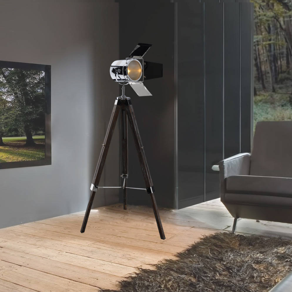 Regulowana LAMPA podłogowa HOLLY 2055342 Nave stojąca OPRAWA studyjna na trójnogu metalowa drewno