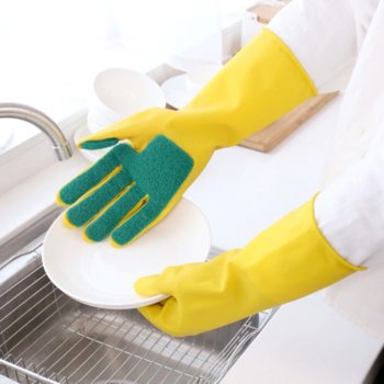 Rękawice do zmywania naczyń - z gąbką, zmywak (obie rękawice z gąbką) rozmiar M - HEDO