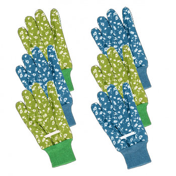 rękawice ogrodnicze poliester zielony/niebieski 3 pary rozmiar M - TWM