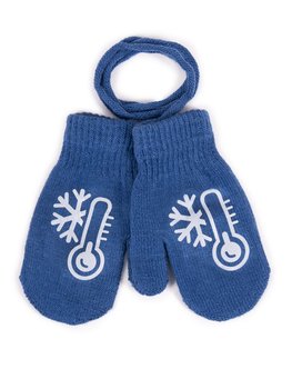 Rękawiczki Chłopięce Jednopalczaste Ze Sznurkiem Niebieskie Ze Śnieżynką 12 Cm Yoclub - YoClub