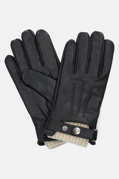 Rękawiczki Czarne Skórzane z Kremowym Ściągaczem Touch - Lancerto