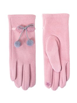 Rękawiczki Damskie Różowe Z Pomponami I Kokardką Dotykowe 24 Cm - YoClub