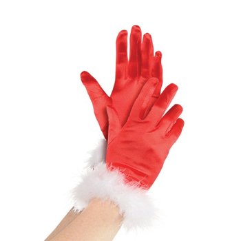 Rękawiczki Mikołaja czerwone z białym futerkiem - AMSCAN