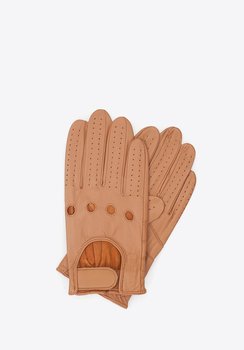 Rękawiczki samochodowe męskie ze skóry licowej camelowe S - WITTCHEN