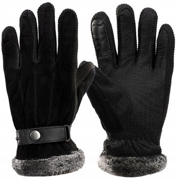 Rękawiczki Zamsz Dotykowe Męskie Ocieplane Misiem - Edibazzar