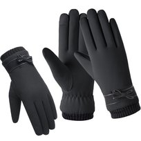 Rękawiczki zimowe damskie elegancka kokardka dotykowe do telefonu czarne