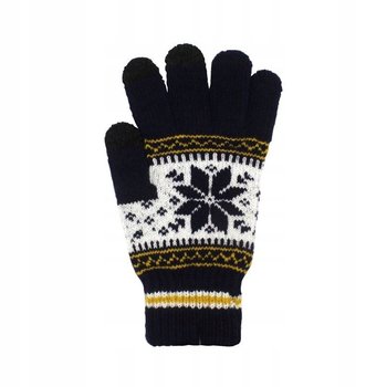 Rękawiczki zimowe dotykowe do ekranów uniseks z wzorem ŚNIEŻYNKA granatowe - GSM-HURT