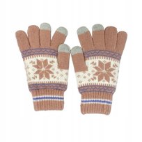 Rękawiczki zimowe dotykowe do ekranów uniseks z wzorem ŚNIEŻYNKA różowe