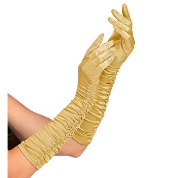 Rękawiczki Złote Marszczone Satynowe - Widmann