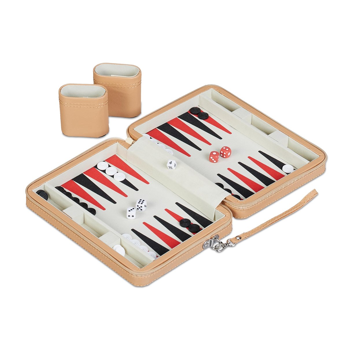 Relaxdays Backgammon De Viaje – Tablero En Bolsa De Efecto Cuero, Incluye 32 Fichas Y 4 Dados