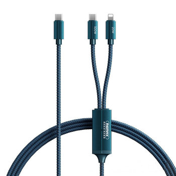 Remax Kerolla Series szybki kabel 2w1 USB Typ C - USB Typ C + Lightning PD QC AFC FCP 100W 1m niebieski (RC-093CCL) - Remax