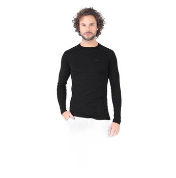 Remus - Koszulka z długim rękawem Czarny (100% wełny Merino) XL - Woolona