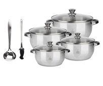 RENBERG Silver 10 elementów Zestaw 4 Garnków z Pokrywką + 2 Akcesoria