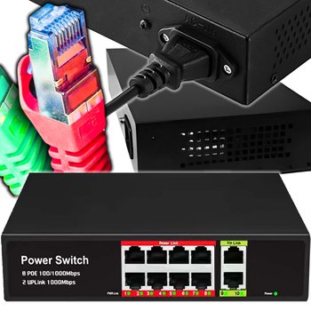 RENEW FORCE Switch POE 8+2 8xPOE 2xUplink 10/100Mbps PoE+ do Kamer + funkcja EXTEND 10216 - Renew Force