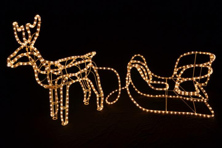 Renifer świecący z saniami JOYLIGHT LED, ciepłe białe, 140 cm