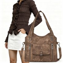 RETRO DAMSKA BRĄZOWA TORBA NA RAMIĘ Z KRÓTKIMI UCHWYTAMI WYMIARY:35×14,5×22 CM