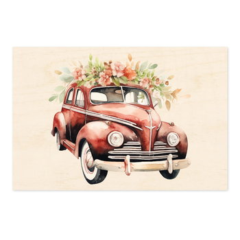 Retro samochód z kwiatami - drewaniana kartka okolicznościowa - Inna marka