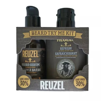 Reuzel Try Me Kit Beard Clean and Fresh | Zestaw do pielęgnacji zarostu dla mężczyzn: płyn do mycia brody 100ml + serum do brody 50g - Reuzel