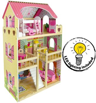 Rezydencja - Wielki drewniany Domek dla lalek +4 laleczki + oświetlenie LED - Krakpol