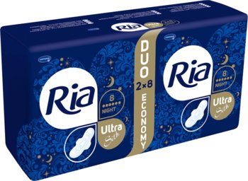 Ria, Podpaski Ultra Silk Night, 2x8 szt., 2-pak - Ria