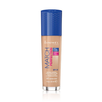 Rimmel, Match Perfection, Podkład dopasowujący się do cery 301 Warm Honey, Spf 20, 30 ml - Rimmel