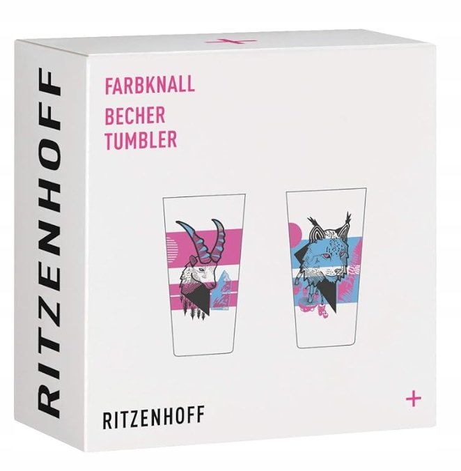 Ritzenhoff Set Di 2 Tazze In Vetro Farbknall #3 Da 400 Ml - Con Motivo Animale Tatuaggio - Made In Germany - 2
