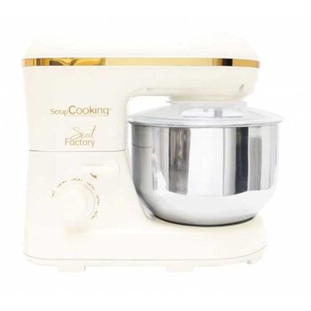 Robot cukierniczy Sweet Factory 1200 W - SCRAPCOOKING - Trzepaczka - 5 L - Biały - Złoty - W zestawie 3 nasadki - Scrapcooking