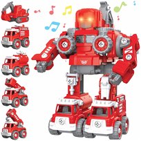 Robot Transformer Auto 5W1 Zabawka Konstrukcyjna Do Skręcania Led Xxl Straż