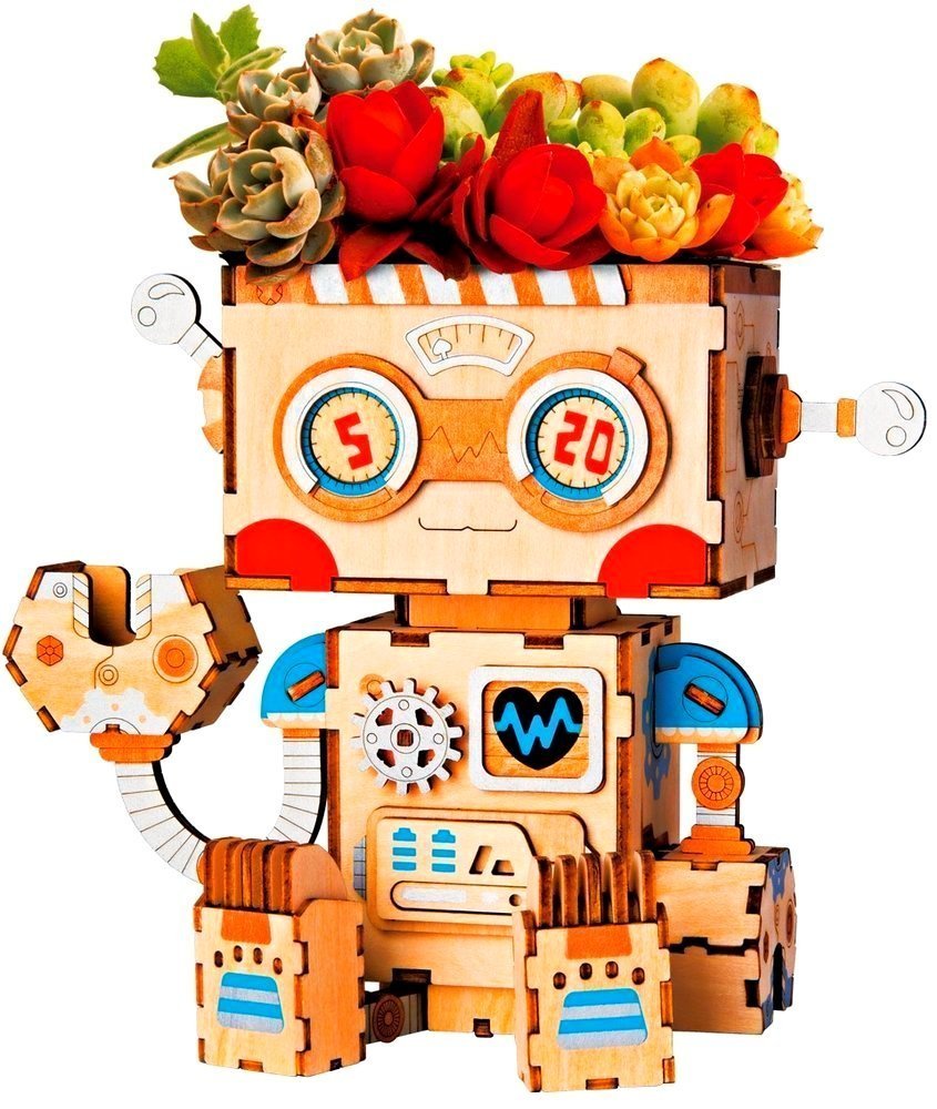 Robotime, puzzle 3 drewniana Doniczka Robot Robotime Sklep