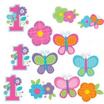Roczek dziewczynki "Motylki" - dekoracje wycinane 12 sztuk - AMSCAN