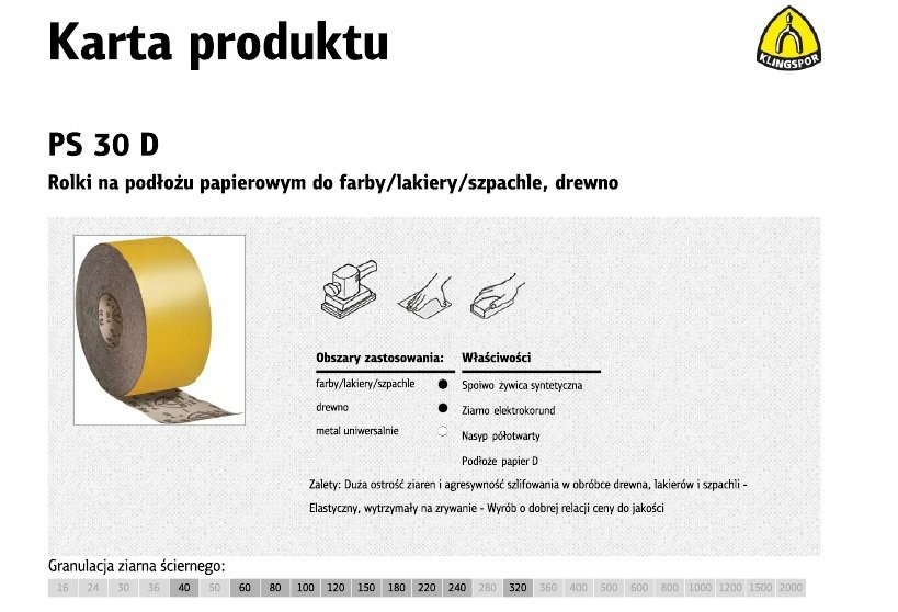 Rolka na podłożu papierowym KLINGSPOR ps30d, 115 mm gr.320