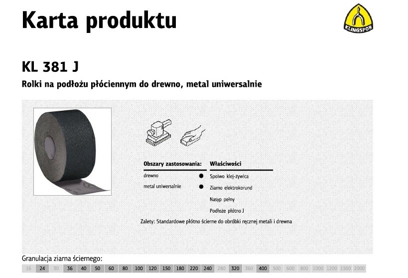 Rolka na podłożu płóciennym KLINGSPOR, 200 mm, gr. 60