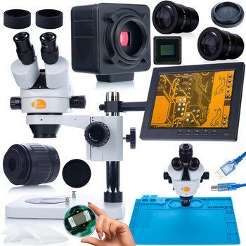 Rosfix Zestaw mikroskopowy Mercury Pro MSMP-T-PS1 +kamera Crux PRO KMCP-HDMI-USB+oświetlacz 56xLED+silikonowa mata 480x320mm+uchwyt z wyświetlaczem 8" - Rosfix