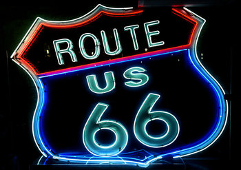 Route 66 neon sign, Carol Highsmith - plakat 29,7x21 cm - Galeria Plakatu