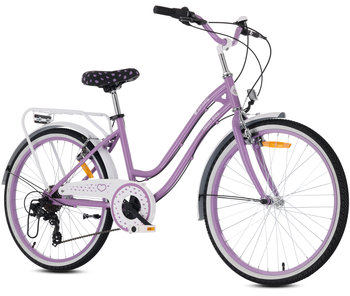 Rower 24 Cale Dla Dziewczynki Miejski Na Komunię Shimano 7 Biegów Heart Bike Fioletowy - Sun Baby