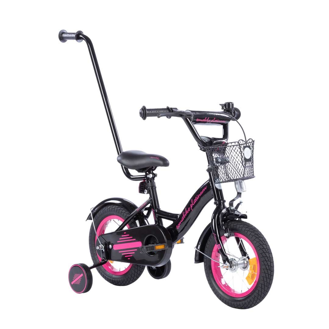 Фото - Дитячий велосипед Platinum Rower dziecięcy  12 cali z prowadnikiem Czarny / Różowy 