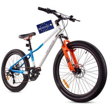 Rower Górski Mtb 24 Cale Dla Chłopca Dziewczynki Na Komunię Shimano 7 Biegów Z Amortyzatorem Szerokie Opony Calix Biały Niebieski - Sun Baby