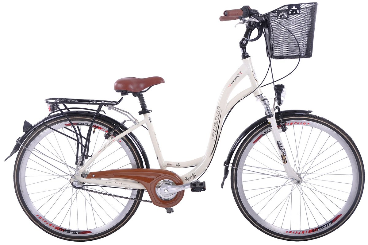 Rower miejski damski z koszykiem Fuzlu 28 cali kremowy Fuzlu Sport