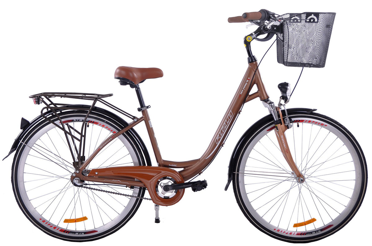 Rower miejski damski z koszykiem Fuzlu 28 cali złoty Fuzlu Sport