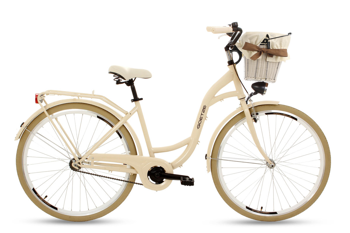 Rower miejski damski z koszykiem Goetze 28 cali kremowy Goetze