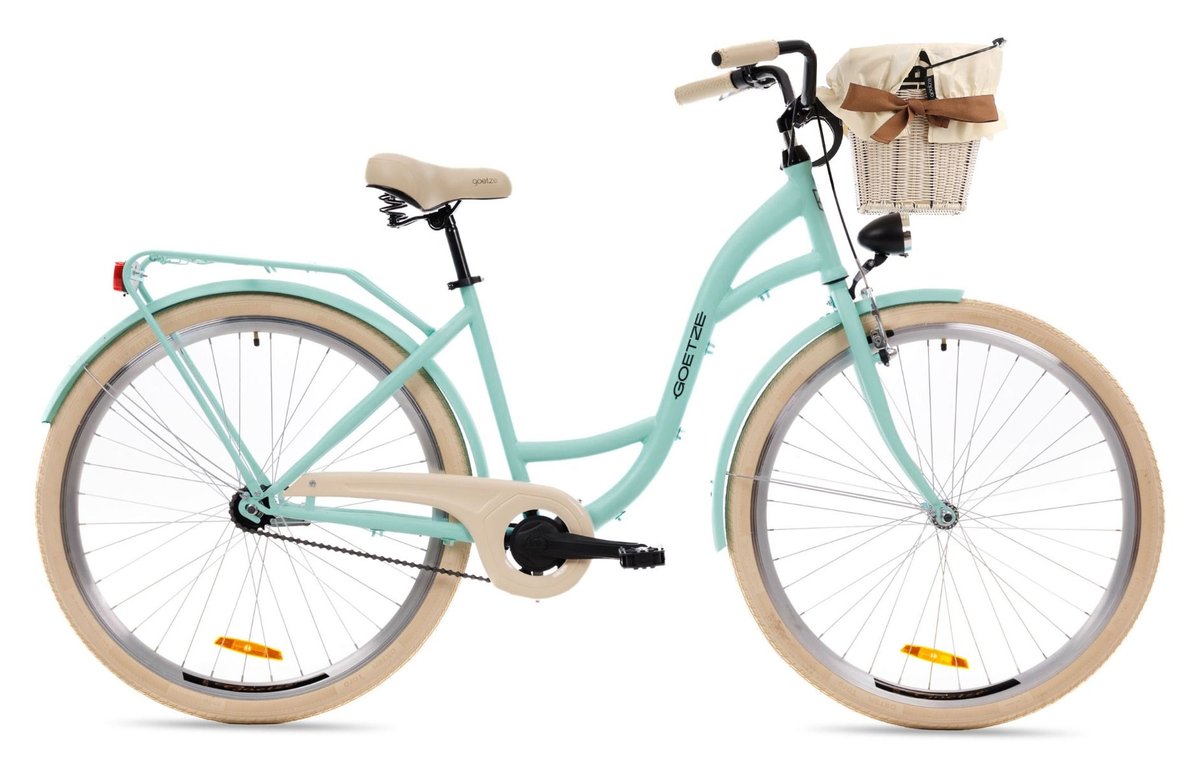 Rower miejski damski z koszykiem Goetze 28 cali miętowy Goetze