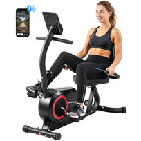 Rower treningowy poziomy SPORTNOW do użytku domowego z 8 regulowanymi poziomami oporu, hamulcem magnetycznym, aplikacją, czujnikiem tętna, wyświetlaczem LCD, regulowanymi paskami na stopy Sportnow