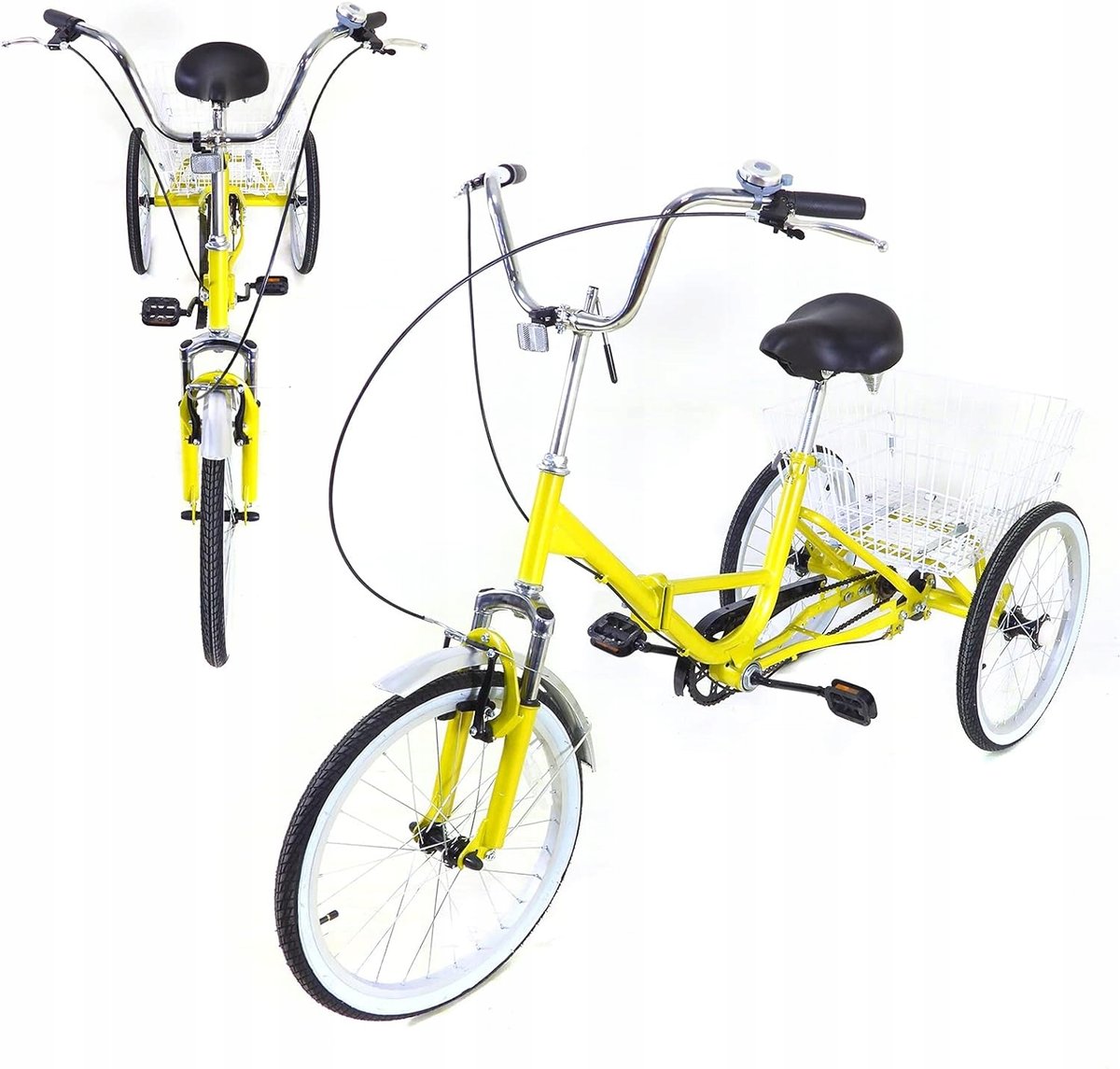 ROWER TRÓJKOŁOWY 20 CALI SKŁADANY MIEJSKI ŻÓŁTY + KOSZYK - Inna marka ...